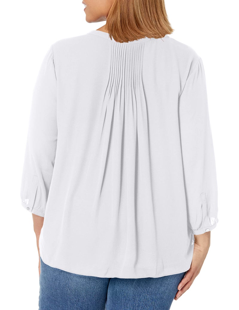 NYDJ Women's Plus Size Three-Quarter Sleeve Pintuck Blouse | Classic Lightweight Top, Optic White, 1X - Image 2